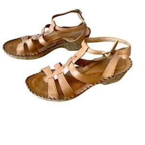 Ariat Women's Sandal Tan Leather Strappy Slide Buckle Strap Size 11B Heel